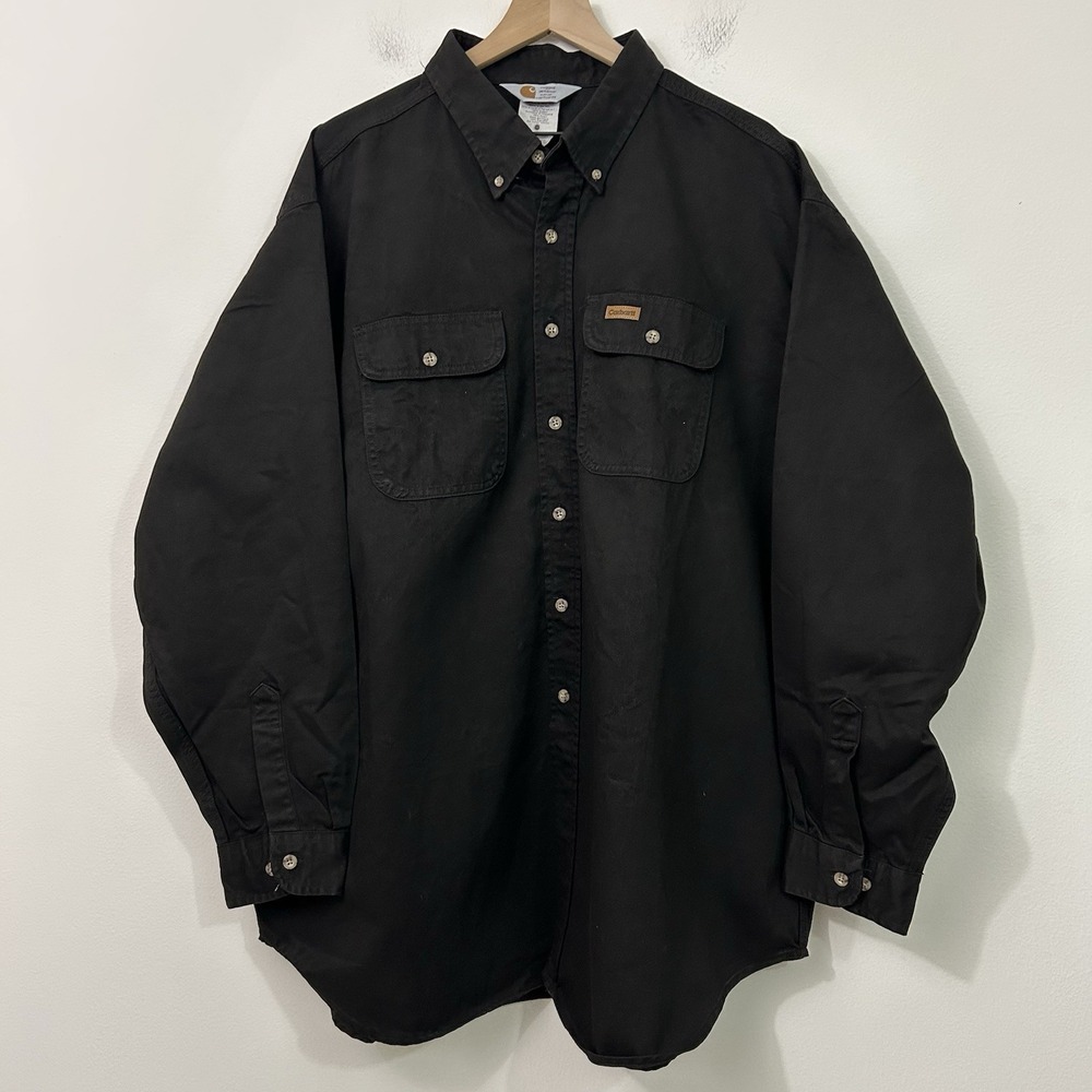 Vintage Carhartt Shirt Mens 3XL Black Button‎ Down Canvas Work Wear USA